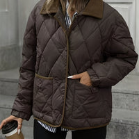 Quilted Jacket with Corduroy Collar and Contrast Trim