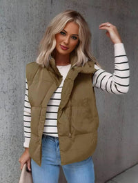 Quilted Puffer Gilet with Stand Collar and Side Pockets