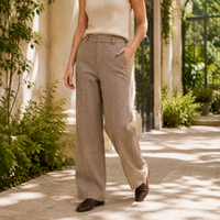 Refined High Waist Wide Leg Trousers in Herringbone
