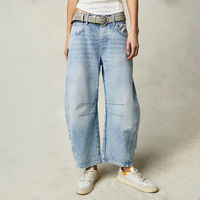 Relaxed Barrel Leg Jeans with Curved Silhouette and Mid Rise