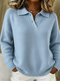 Relaxed Cashmere-Feel Polo Collar Jumper with Button Neckline