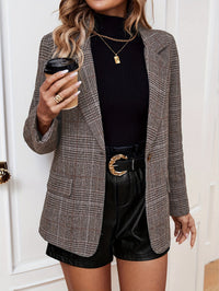 Relaxed Check Blazer with Lapels and Patch Pockets