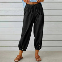 Relaxed Drawstring Harem Trousers with Elasticated Cuffs and Patch Pockets