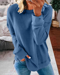 Relaxed Fit Crew Neck Sweatshirt with Side Slits
