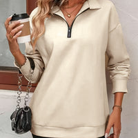 Relaxed Half Zip Sweatshirt with Collar Neckline