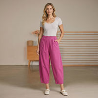 Relaxed High Waist Cropped Trousers with Elasticated Waistband