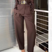 Relaxed High Waist Tapered Trousers with Curved Barrel Leg Fit