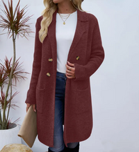 Relaxed Knit Coat with Gold Buttons and Front Pockets
