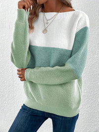 Relaxed Knit Sweater with Colour Block Stripe Pattern