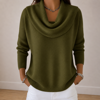 Relaxed Knit Sweater with Draped Cowl Neck