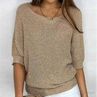 Relaxed Knit Sweater with Wide Sleeves and Round Neck