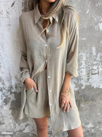 Relaxed Linen Shirt and Shorts Two Piece Set