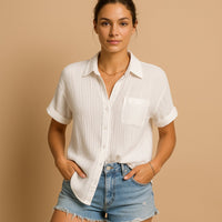 Relaxed Linen Short Sleeve Shirt with Chest Pocket