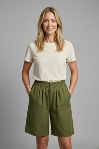 Relaxed Linen Shorts with Elasticated Waist and Side Pockets