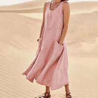 Relaxed Linen Sleeveless Maxi Dress with Side Pockets