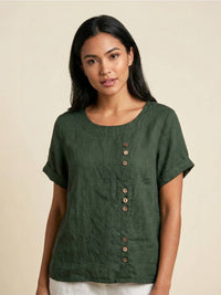 Relaxed Linen Top with Button Detail and Rolled Sleeves