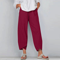 Relaxed Linen Wide Leg Trousers with Asymmetric Hem