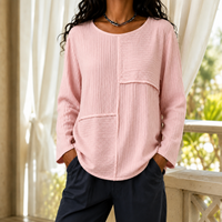 Relaxed Long Sleeve Top with Contrast Texture Panels