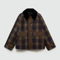 Relaxed Plaid Jacket with Corduroy Collar and Snap Buttons