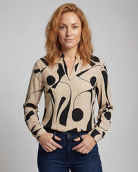 Relaxed Printed Blouse with V-Neckline and Long Sleeves