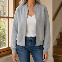 Relaxed Quilted Bomber Jacket with Geometric Texture