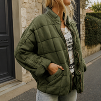 Relaxed Quilted Jacket with Stand Collar and Front Pockets