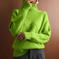 Relaxed Turtleneck Knit Sweater with Diamond Texture