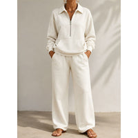 Relaxed Two Piece Set with Half Zip Sweatshirt and Wide Leg Trousers
