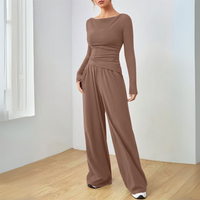 Relaxed Two Piece Set with Long Sleeve Top and Wide Leg Trousers