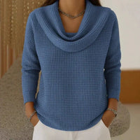 Relaxed Waffle Knit Sweater with Cowl Neck