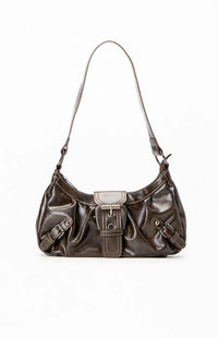 Retro Brown Leather Shoulder Bag with Buckle Detail