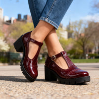 Retro Chunky Heeled Mary Janes with T-Bar Strap and Lug Sole