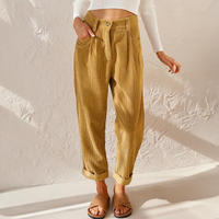Retro High Waist Corduroy Trousers with Rolled Hem