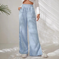 Retro High Waist Wide Leg Corduroy Trousers with Side Slits