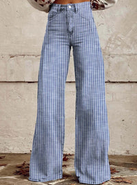 Retro High Waist Wide Leg Jeans with Check Print