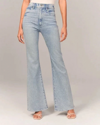 Retro High Waisted Flared Jeans with Fitted Hip and Full Length Flare