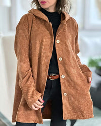 Retro Hooded Corduroy Jacket with Patch Pockets
