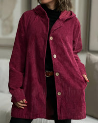 Retro Hooded Corduroy Jacket with Wooden Buttons