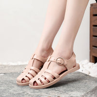 Retro Jelly Sandals with Woven Cage Upper and Buckle Strap
