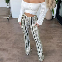 Retro Printed Flared Trousers with High Waist and Fitted Hip