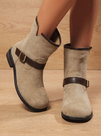 Retro Suede Ankle Boots with Contrast Buckle Strap