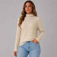 Ribbed Turtleneck Sweater with Side Button Detail