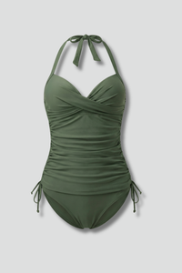 Ruched Halter Neck One Piece Swimsuit with Wrap Front