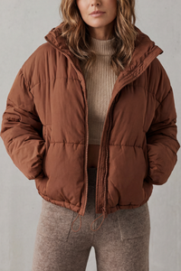 Cropped Hooded Puffer Jacket with Drawstring Hem