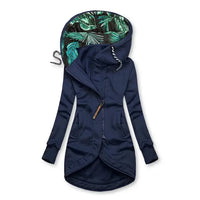 Fitted Zip-Up Hooded Jacket with Tropical Print Hood Lining