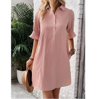 Shirt Dress with Puff Sleeves, Collar and Ruffle Cuffs