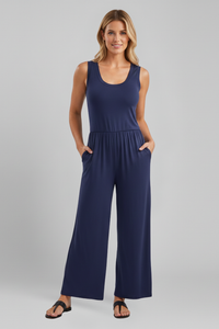 Sleeveless Wide Leg Jumpsuit with Scoop Neck and Side Pockets