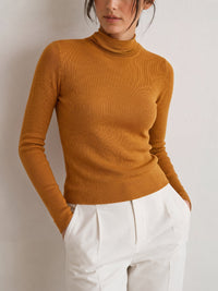 Slim Fit Ribbed Turtleneck Sweater in Mustard