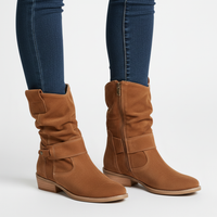 Slouchy Suede Ankle Boots with Strap and Block Heel