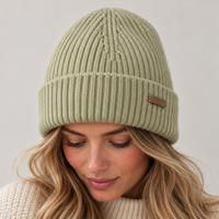 Soft Cashmere-Feel Ribbed Beanie with Folded Cuff